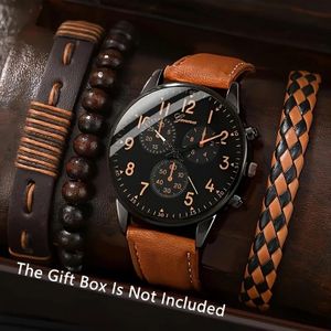 Montre à Quartz en Toile Trois Yeux pour Homme avec Ensemble Bracelet en PU 02