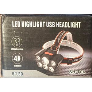 Lampe Frontale LED Puissante 6 Projecteurs - Modèle SH-T06 - Rechargeable par Câble USB - 4 Modes d'Éclairage Variables - Idéal pour Mécanique Auto, Bricolage Pro, Chasse, Pêche et Sécurité