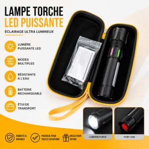 Lampe Torche LED Puissante Rechargeable – Multifonction avec Étui de Transport