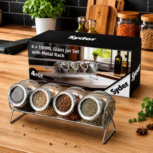 Bocaux à Épices en Verre 190 ml avec Support Métallique – Organisateur à Épices Moderne pour Cuisine – Pots de Rangement pour Herbes et Condiments
