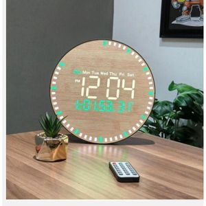 ao Horloge murale numérique LED avec télécommande,affichage de la date, de la température, double alarme, horloge numérique, décoration d'intérieur, télécommand  HG