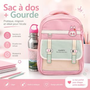 Sac à dos scolaire fille + gourde inox