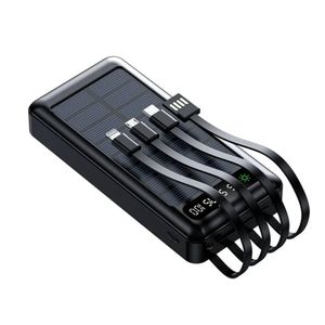 Power Bank Solaire avec 4 Câbles Intégrés – Batterie Externe Portable