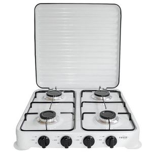 Cuisinière De Table 4 Feux Avec Couvercle Strié En Inox - Blanc