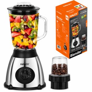 HALEY HALEY- Blender 2-en-1 1200W, Mixeur Multifonction avec Moulin à Café, 5 Vitesses, Lames en Acier Inoxydable, Grande Capacité pour Smoothies, Jus, Soupes et Épices