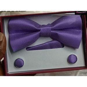Coffret Nœud Papillon + Pochette + Bouton De Manchettes - Violet