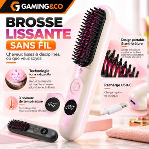 Brosse Lissante Chauffante Sans Fil - Mini Lisseur À Cheveux Portable Rechargeable USB - Anti-Brûlure & Ions Négatifs