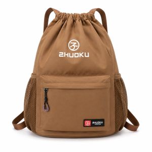Sac à Dos à Cordon ZHUOKU Marron Clair 40 cm – Léger, Grande Capacité, Polyvalent pour Sport, École et Voyage