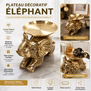 Plateau Décoratif Éléphant Doré – Sculpture Polyvalente – Finition Luxe Marque