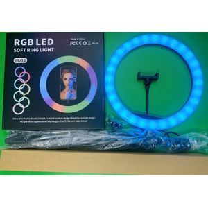 Anneau Lumineux RGB LED MJ36 36cm – Ring Light Multicolore – Trépied + Support Téléphone – TikTok/YouTube/Selfie