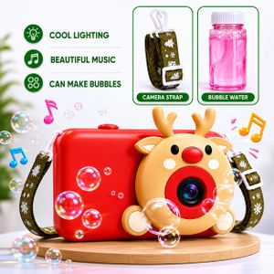 Caméra à Bulles pour Enfants en Forme de Renne – Machine à Bulles avec Lumières LED, Musique, Bandoulière et Solution à Bulles Incluse – Jouet Cadeau Noël pour Garçons et Filles