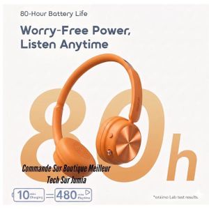 PREMIUM Oraimo Casque Bluetooth BoomPop Air Orange - Autonomie 80h – Bonne Bass HavyBass - Bluetooth 5.2 – légers on-ear BG