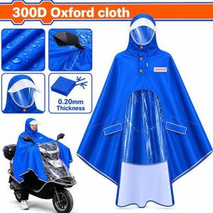 WADFOW Poncho de Pluie Moto Imperméable 300D Oxford avec Visière Transparente – Cape de Pluie Coupe-Vent pour Scooter & Vélo BN