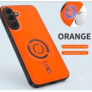 Coque Luxeuse pour Samsung A56, Style Magnetique-FinitionTexturé-Tecnologie magSafe integré charge sans fil (orange) 