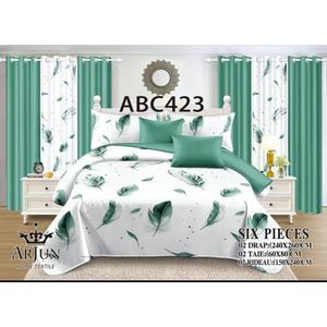 Parure de Lit 6 Pièces avec Rideaux Assortis 