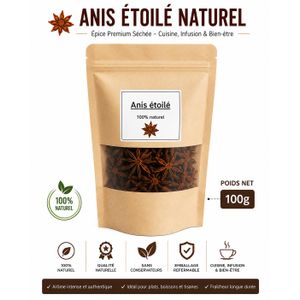 Anis Étoilé Naturel 100g – Épice Aromatique Séchée Pour Cuisine, Infusion et Bien-être