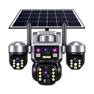 Caméra de surveillance extérieure PTZ solaire qui prend une carte Sim 4G avec 03 lentilles, dotée d'un panneau solaireet Une batterie intégrée et de détecteur humain par radar PIR infrarouge passif 