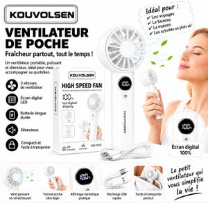 Mini Ventilateur Portable Rechargeable USB – 3 Vitesses – Écran LED – Silencieux