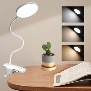 Lampe de Bureau LED à Clipser – Lampe de Lecture Rechargeable Sans Fil USB – 3 Modes de Température de Couleur avec Bras Flexible à 360° – Pince Robuste pour Tête de Lit, Bureau, Télétravail et Voyage – Blanc