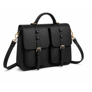 Sac à Main Cartable Femme en Similicuir avec Bandoulière Amovible – Noir – 21 × 30 × 11 cm