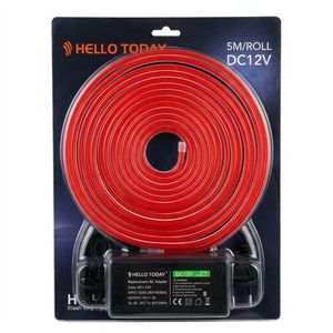 Hello Today Ruban LED Néon Flexible Rouge 5M DC12V Avec Adaptateur Secteur - Kit Lumineux Étanche Pour Décoration Intérieure, Salon, Boutiques Et Enseignes !