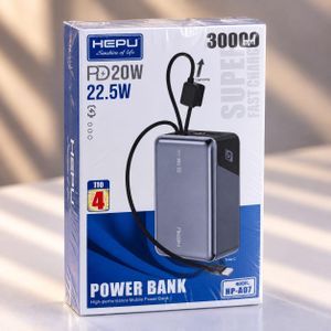Batterie Externe Haute Capacité HEPU HP-807 – 30 000 mAh – 22,5 W / PD 20 W avec Câble Multi-Connecteurs