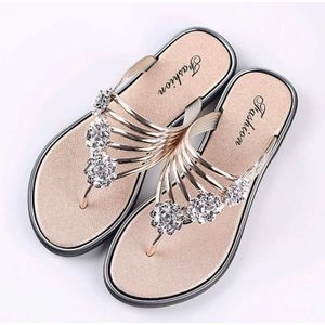 Chaussures de femme à talons plats à fleurs en strass, chaussons anti-dérapants pour plage, sandales débardeurs décontractées pour filles et activités en plein air