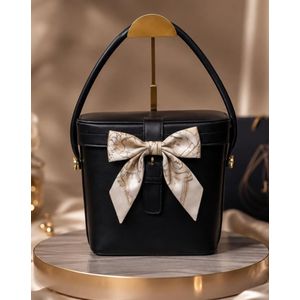 Sac à Main Seau avec Anse et Nœud Décoratif en Similicuir Élégant et Raffiné -Noir