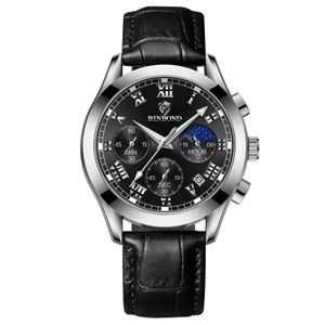 BINBOND Montre Quartz Cuir pour Hommes Lumineuse Étanche avec Calendrier Luxe et Boîte Cadeau - Noir