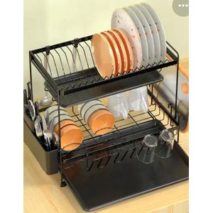 Égouttoir à Vaisselle 2 Niveaux - Porte Assiettes + Verres + Tasses - Bac Récupérateur