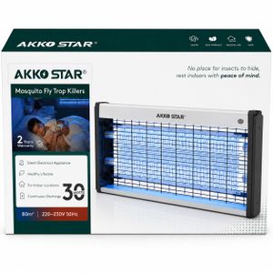 AKKO STAR AKKO STAR® Tue-Moustiques Électrique 30W, Piège UV pour Moustiques et Insectes Volants, Couverture 80 m², Fonctionnement Silencieux, Utilisation Intérieure, Sécuritaire et Écologique