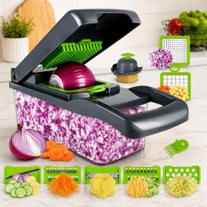 Coupe-légumes multifonction 12-en-1 avec bac de récupération – Découpe rapide et précise