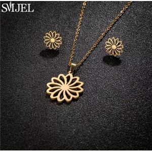 Fashion Beautiful Girls Ensemble Chaîne et boucles d oreilles pendantif fleur couleur or idéal pour les saint valentin , anniversaire, mariage 