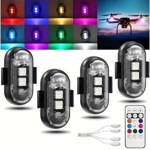 Quatre lampes stroboscopiques LED sans fil avec télécommande, huit couleurs, rechargeables par USB, étanches et résistantes aux chocs, lampe de signalisation d'urgence LED.