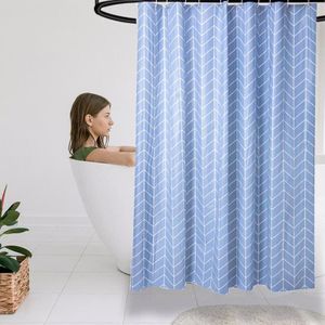 Rideau de Douche Imperméable Épaissi Anti-Moisissure à Motif de Vagues Rayées Bleu Tendance avec Œillets Métalliques
