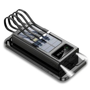 Power Bank Solaire avec 4 Câbles Intégrés – Batterie Externe Portable