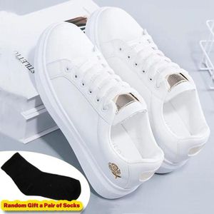 SHJO Baskets Basses Blanches Pour Femme - Confortables Et Décontractées À Lacets - Doré