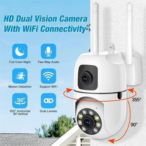 Caméra de surveillance sans fil, Wi-fi Hd à double objectif 4Mp– Rotation 355°/90°.