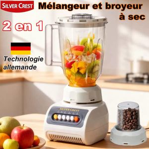 SILVER CREST Blender 2 en 1 de haute qualité et longue durée, 1,5 L, avec 2 bols - 450W - Blanc/Gris