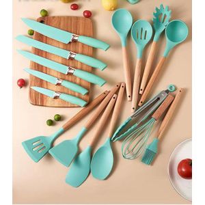 Ensemble Ustensiles de cuisine jetables en acier inoxydable avec lames, louche en silicone, couteau de cuisine