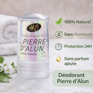 H&B Pierre d’Alun Déodorant Stick 60g – Modèle Crystal 24h – 100% Naturel – Déodorant Minéral