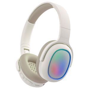 Casque Bluetooth Sans Fil avec Éclairage LED RGB - Blanc et Beige
