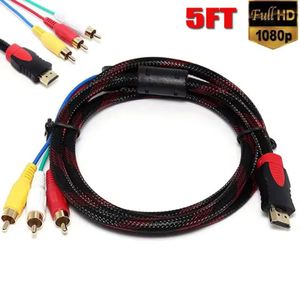 Câble AV Audio Vidéo de 1,5 m compatible HDMI Mâle vers Adaptateur 3 RCA Convertisseur Stéréo Composant pour TV HDTV DV DVD PC