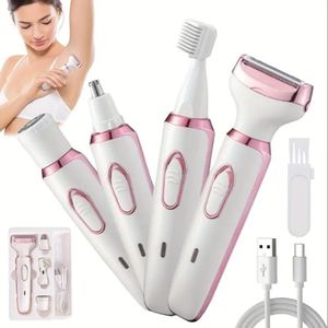 Rasoir Électrique pour Femmes 4 en 1 Rechargeable Indolore pour le Corps et Épilateur Visage, Bikini, Jambes, Corps, Visage, Aisselles