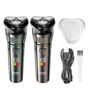 Kemei Rasoir Électrique Homme  KM-2804 – Rasoir Rotatif Sans Fil 3 Têtes Flottantes 3D – Écran LED Intelligent, Fonction Turbo & Rechargeable USB – Rasage Précis et Doux