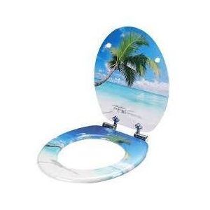 Abattant WC blanc robuste confortable et hygiénique avec motif plage pour salle de bain