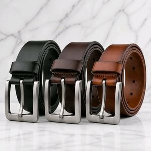 Ensemble de 3 Ceintures Élégantes en Simili-Cuir pour Homme - Noir/Marron