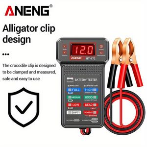 Testeur de batterie de voiture 12V avec indicateur LED + pinces crocodile
