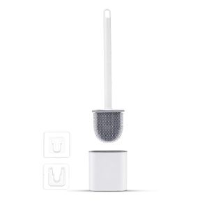 TodyJeyHo Brosse de toilette et jeu de support - tête de brosse de cuvette de toilette Flexible avec poils en Silicone, taille compacte pour le stockage et l’organisation, Base de fentes de Ventilation (1 paquet, blanc)