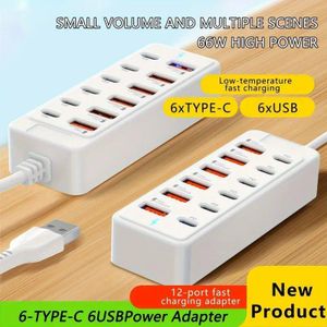  12-Station de charge rapide USB-6 × ports Type-C PD +6 × ports USB-A, chacun avec un maximum de 25W, conception compacte, charge haute vitesse, adapté aux ordinateurs portables/tablettes/appareils multiples 